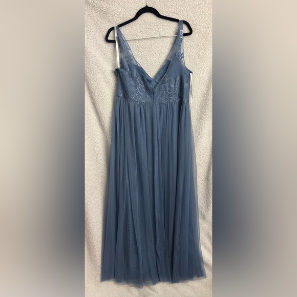 DAVIDS BRIDAL 16 STEELE BLUE BRIDESMAID DRESS - Picture 3 of 7